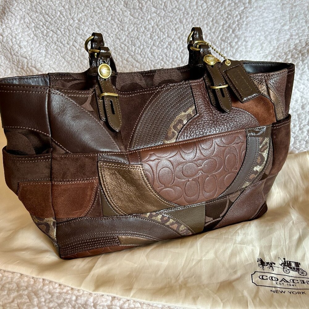 COACH PURSE NWT Patchwork Collection Brown/Gold/Leather/Suede - Picture 2 of 16